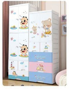 Baby Storage Drawer Cabinet Organizer Children 4-Layer Two <b>Open</b> Door Cartoon PP Injection Molded White Sustainable Durable - Product Image 3