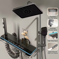 Système de douche pluie intelligent en aluminium brossé avec touches piano, affichage numérique LED, pommeau de douche thermostatique et barre coulissante