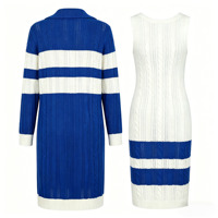 Ensemble tricoté 2 pièces sur mesure OEM avec broderie, grande taille, color block, cardigan long et robe tricotée pour femme