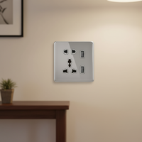 Prise murale intelligente avec interrupteur, grand format 86 mm, 10 A, 1 prise, 2 ports USB-A, en cuivre et verre trempé noir