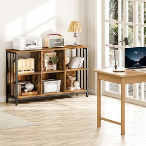 6 <strong>Cube</strong> Storage Organizer with <strong>Shelf</strong>, Industrial Horizontal Bookshelf, Wooden and Metal Cubby Bookcase, Long Shelving Unit - Product Image 5