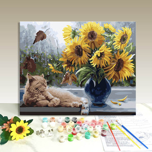 Wholesale Sunflower and Cat Canvas Art Kit with Paints Brushes for Adults Kids DIY Home Decor Paint by Numbers - Product Image 1