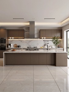 Armadietto da <span class=keywords><strong>cucina</strong></span> moderno di lusso Set di mobili con PET opaco/lucido assemblato piano di lavoro in marmo per mangiare per cucine moderne - Product Image 6