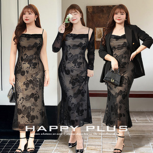 Vestido Lencero de Malla con Estampado Floral Negro, Estilo Cola de Pez, Talla Grande, Elegante para la Noche, Parisian Allure - Product Image 5