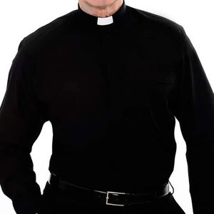 Fábrica OEM algodón largo liso logotipo personalizado clero vestido oculto tapeta <span class=keywords><strong>Tab</strong></span> <span class=keywords><strong>Collar</strong></span> hombres clero camisas para sacerdotes Iglesia desgaste - Product Image 3