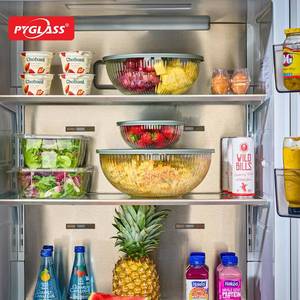 Pyglass 8 bols à mélanger en verre nervuré avec couvercles hermétiques étanches - Sans BPA Préparation des repas Empilables Gain de place Emboîtables. - Product Image 4