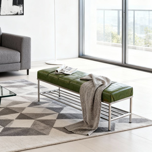 Banc à chaussures rembourré avec cadre en fer, banc long avec rangement pour entrée, chambre ou couloir - Product Image 3