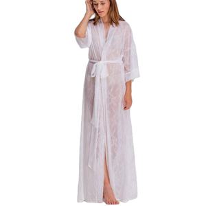 Bata de Encaje para <span class=keywords><strong>Novia</strong></span>, <span class=keywords><strong>Kimono</strong></span> <span class=keywords><strong>Blanco</strong></span> Sedoso Largo, Lencería Vintage para Mujer, Camisón de <span class=keywords><strong>Novia</strong></span> para Damas de Honor - Product Image 1