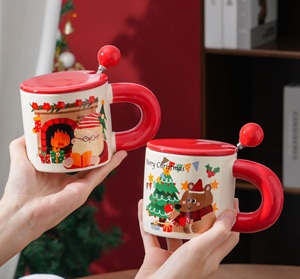 Taza de Leche de Cerámica de 320 ml con Diseño Navideño de Dibujos Animados, con Tapa y Cuchara, Apta para Alimentos, Regalos Personalizados - Product Image 6