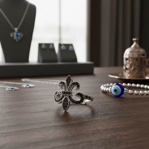 ฝรั่งเศสลิลลี่ปรับแหวนเปิดการออกแบบแหวนเงินแหวนปรับในตุรกีขายส่ง Handcrafted เครื่องประดับเงิน - Product Image 3
