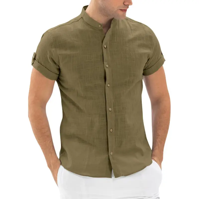 Wholesale Men's Clothes Dress Shirt Custom Logo short Sleeve Breathable cotton Linen Shirts Men