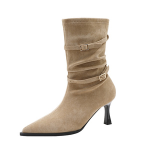 Bottines pointues à talons aiguilles pour femmes, automne-hiver 2026, talons hauts pliables courts et petits, très tendance - Product Image 5