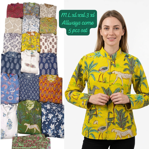 Chaqueta acolchada kantha para mujer, algodón, estilo hippie boho, manga larga, moda de otoño, conjunto de 5 piezas, tallas M, L, XL, XXL, 3XL - Product Image 1