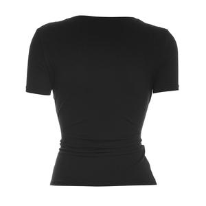 Viviblook Y26TP003 Camiseta Casual para Mujer, Nueva, Elegante, con Encaje, Cuello Pequeño, Cintura Ajustada, Color Sólido, Manga Corta - Product Image 5