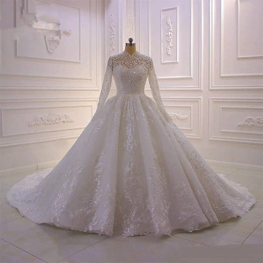 S1519F 2022 New Custom High Quality Bridal Long Sleeve Stereo Lace luxury wedding dress bridal gown