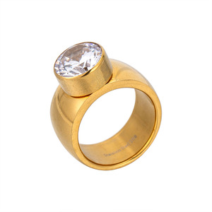 Men's <b>Titanium</b> Steel <b>Ring</b> With Large Zircon Geometric Design Bezel Setting For Gift Fashion Jewelry - Product Image 5