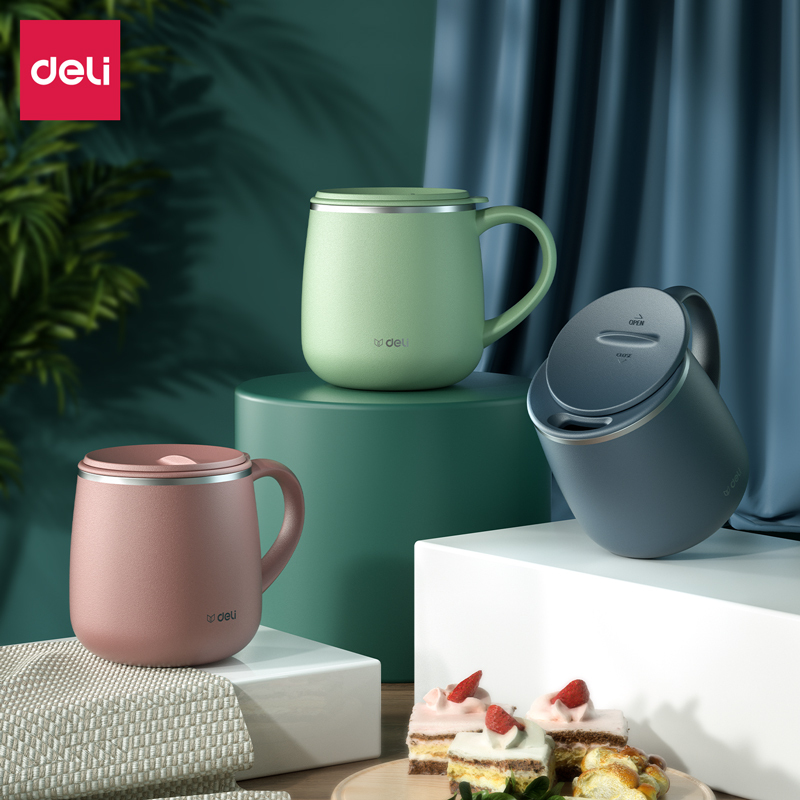 Deli LL602-FGN Green Thermal Mug - 380ml Stainless Steel