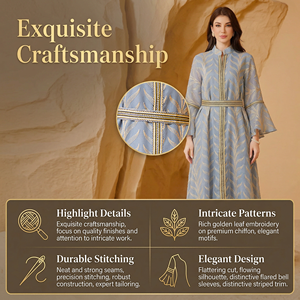 Vestido Abaya Cerrado por Delante con Bordado para Mujer, Largo, para Ocasiones Especiales - Product Image 3