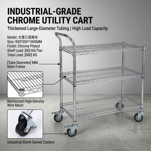 Heavy Load 3 Layers Adjustable Chrome Metal <b>Wire</b> Storage Rack Rolling <b>Wire</b> <b>Shelving</b> Trolley - Product Image 5