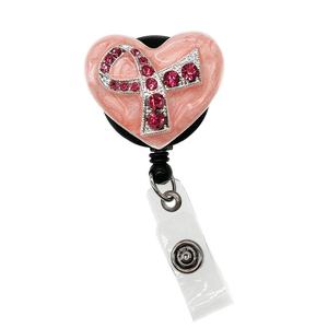 Escritório Suprimento Médico Breast Cancer Awareness Ribbon Strass Retrátil Enfermeira Sparkles ID Badge Holder Reel - Product Image 3