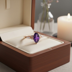 Baguette Cut Amethyst <b>Ring</b> with Pear Side Stones Unique Bridal Engagement Jewelry - Product Image 4