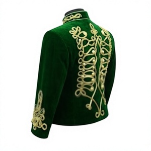 Blazer de costume pour homme vert doré tressé brodé, à double boutonnage, col montant, style hussard, pour performance scénique hivernale et uniforme de mariage - Product Image 2