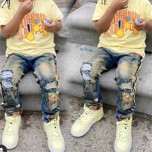 Ready to ship Denim manufactured kids model big boys children boutique clothing hip hop styles denim jeans kid