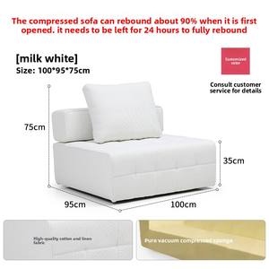 Juego de sofá de apartamento pequeño para habitación individual, esponja pura, bloque de tofu cuadrado compresible, amonita, cuero, algodón y lino, Sherpa elegante - Product Image 2