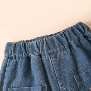 Pantalon <span class=keywords><strong>de</strong></span> jogging droit en jean unisexe pour enfants - Jean bleu à taille élastique avec poche brodée ours, décontracté pour garçons et filles - Product Image 6