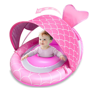 Flotador inflable de piscina con diseño de sirena elegante y asiento de seguridad ajustable para bebés y niños pequeños con toldo ajustable de 4 etapas. - Product Image 2