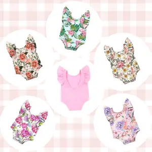 Yiwu Yiyuan Garment baby girl summer floral romper 2022 ruffle tank top o neck bodysuit boutique baby romper girls 0-24 months