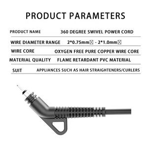 الاتحاد الأوروبي 2 دبابيس إلى زاوية سدادة شعر حديد سلك دوار لفرد الشعر ، سلك طاقة دوار بدرجة للشعر حبل كابل مستقيم - Product Image 5