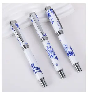 Antik stil seramik kalem imza baskı logosu ulusal mavi ve beyaz porselen tükenmez kalem
