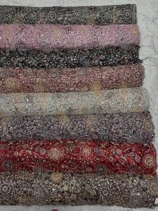 Tissu en filet importé de luxe avec des perles faites à la main, parfait pour les lehengas de mariage, les saris et les robes de soirée, design exclusif - Product Image 2