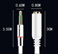 Adaptador divisor de auriculares macho-hembra de 3,5 mm con micrófono |   Cable de Audio con Revestimiento de PVC para Auto/MP3 |   20cm Negro/Blanco/Rojo