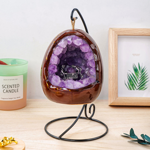 โคมไฟคริสตัลอเมทิสต์ธรรมชาติขายส่ง สำหรับตกแต่งโต๊ะ งาน DIY รูปทรงถ้ำ นักขุดแร่ ไข่ไดโนเสาร์ โคมไฟกลางคืน ของขวัญจากอเมทิสต์ - Product Image 4