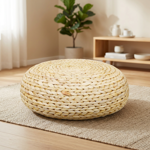 Handmade Water Hyacinth Round Ottoman Cushion Minimalist Design Modern Living Room Furniture Home <b>Stool</b> Decor - Product Image 4