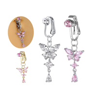 Acier inoxydable faux nombril Clip sur le corps Piercing plaqué or longueur bijoux de mode papillon faux bijoux de corps