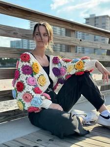 Maglione lavorato <span class=keywords><strong>a</strong></span> <span class=keywords><strong>mano</strong></span> con maniche <span class=keywords><strong>a</strong></span> lanterna stile Casual da donna <span class=keywords><strong>Cardigan</strong></span> invernale lavorato <span class=keywords><strong>a</strong></span> <span class=keywords><strong>mano</strong></span> - Product Image 2