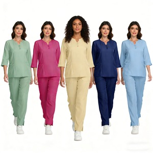 Women's Medical Scrub Set V-Neck Mid Sleeve Breathable Uniforms For Hospital Nursing Workwear Moisture Wicking Clothes - Product Image 1
