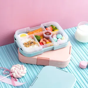 Portable Plastic Kids Lunch Boxes Food Grade Pp School Nutrition Balance 6 Compartments Bento Box For Children
