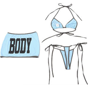 STOCK Deux Couleurs <span class=keywords><strong>Sans</strong></span> Pad Triangle Top Basique String Bikini Femmes 3 Pièces Maillots De Bain Plage Jupe CoverUp - Product Image 6