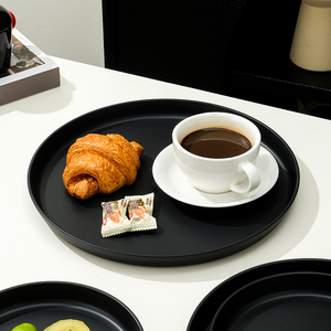 Commercial <strong>Plastic</strong> Large Round <strong>Serving</strong> Tray, Round Black Dish <strong>Plate</strong> for Cake Dessert Cookie Vegetable Fruit Tea Home Use - Product Image 3
