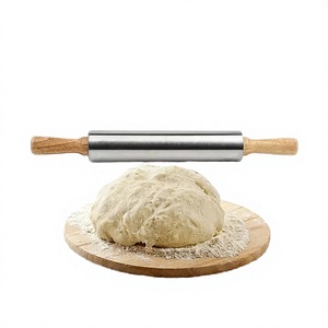Rouleau à pâtisserie en acier inoxydable avec motif chien, écologique, antiadhésif, manche en bois, longueur 33 cm, compatible lave-vaisselle, pour pâtisserie, pâte à pizza - Product Image 4