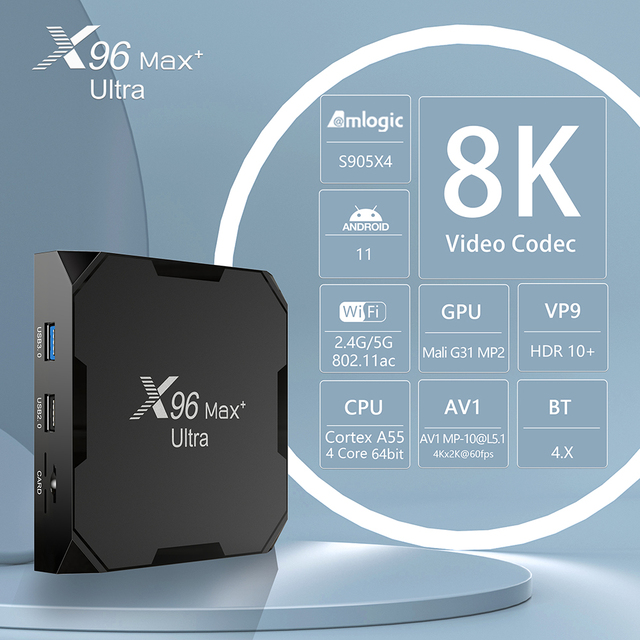 Factory Wholesale X96 Max Ultra Amlogic S905X4 Android TV Box 8K HDR USB3.0 Custom Logo 4G+32G Smart Media Player Set Top Box
