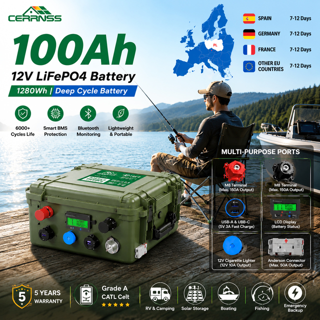 CERRNSS 12v 24v 100ah 140ah 200ah 300ah Waterproof Portable Power Station Solar Lithium LifePO4 Battery Pack for Boat Campers