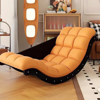 Fauteuil à bascule en bois avec revêtement orange, fauteuil inclinable ergonomique pour salon, balcon