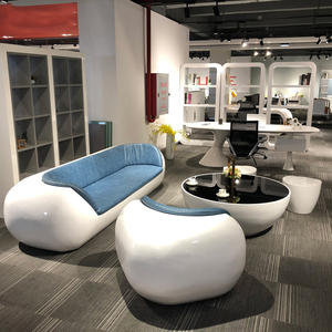 ชุดโซฟาหนังสีฟ้าสีขาวทำจากไม้มันวาวสูงสำหรับร้านเสริมสวยห้องโถงล็อบบี้ของธนาคารรอต้อนรับแขกสำนักงาน - Product Image 3