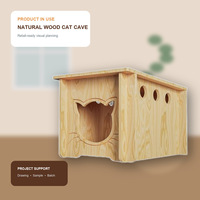 Caja de Madera Natural Personalizada para Gatos con Orificios de Ventilación, Espacio de Descanso Cerrado para Gatitos en Interiores, Muebles para Mascotas