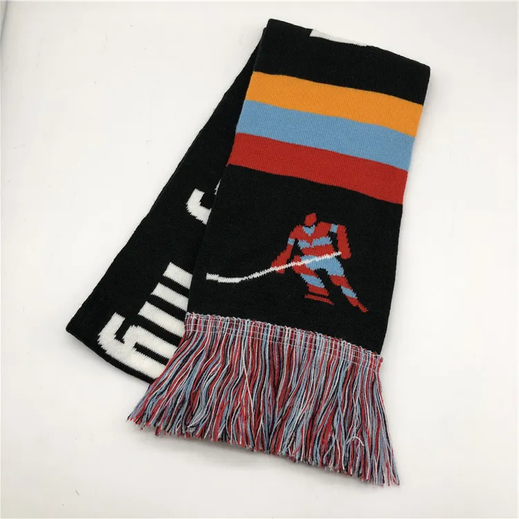 カスタムパターンニットサッカーチームスカーフサッカーカスタムウィンタースカーフ2層編みカスタマイズパターンを供給